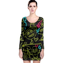 Keep Smiing Doodle Long Sleeve Bodycon Dress