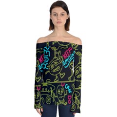 Keep Smiing Doodle Off Shoulder Long Sleeve Top by Cemarart