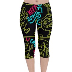 Keep Smiing Doodle Velvet Capri Leggings  by Cemarart