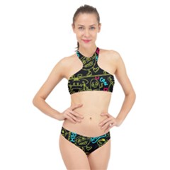 Keep Smiing Doodle High Neck Bikini Set