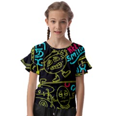 Keep Smiing Doodle Kids  Cut Out Flutter Sleeves by Cemarart