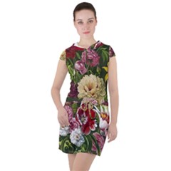 Parrot Painting Flower Art Drawstring Hooded Dress by Cemarart