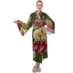 Parrot Painting Flower Art Maxi Velvet Kimono