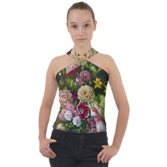 Parrot Painting Flower Art Cross Neck Velour Top by Cemarart