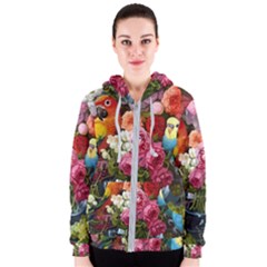 Flower And Parrot Art Flower Painting Women s Zipper Hoodie by Cemarart