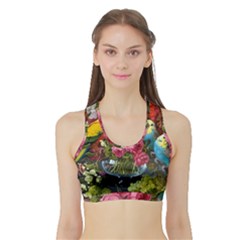 Flower And Parrot Art Flower Painting Sports Bra With Border