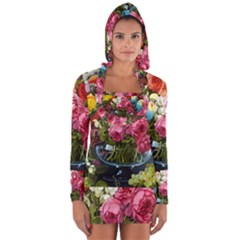 Flower And Parrot Art Flower Painting Long Sleeve Hooded T-shirt