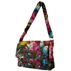 Flower And Parrot Art Flower Painting Full Print Messenger Bag (l) by Cemarart