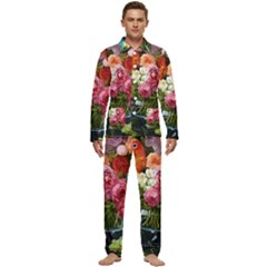 Flower And Parrot Art Flower Painting Men s Long Sleeve Velvet Pocket Pajamas Set by Cemarart