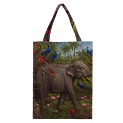 Jungle Of Happiness Painting Peacock Elephant Classic Tote Bag