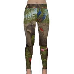 Jungle Of Happiness Painting Peacock Elephant Classic Yoga Leggings