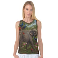 Jungle Of Happiness Painting Peacock Elephant Women s Basketball Tank Top