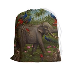 Jungle Of Happiness Painting Peacock Elephant Drawstring Pouch (2xl)