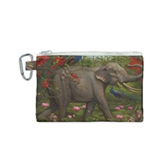 Jungle Of Happiness Painting Peacock Elephant Canvas Cosmetic Bag (small)