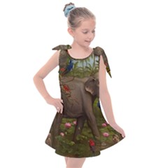 Jungle Of Happiness Painting Peacock Elephant Kids  Tie Up Tunic Dress by Cemarart