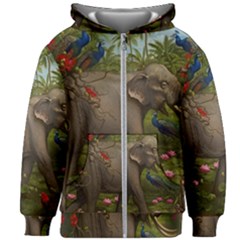 Jungle Of Happiness Painting Peacock Elephant Kids  Zipper Hoodie Without Drawstring