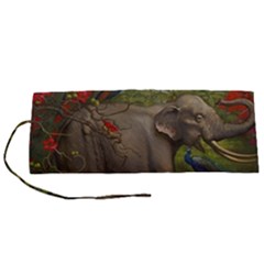 Jungle Of Happiness Painting Peacock Elephant Roll Up Canvas Pencil Holder (s)