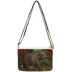 Jungle Of Happiness Painting Peacock Elephant Double Gusset Crossbody Bag by Cemarart