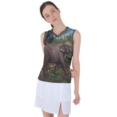 Jungle Of Happiness Painting Peacock Elephant Women s Sleeveless Sports Top by Cemarart