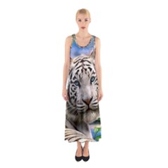 White Tiger Peacock Animal Fantasy Water Summer Sleeveless Maxi Dress