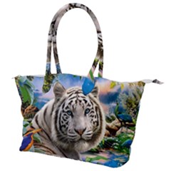 White Tiger Peacock Animal Fantasy Water Summer Canvas Shoulder Bag by Cemarart