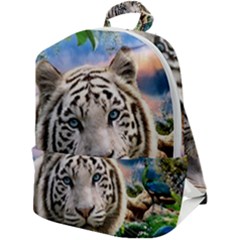 White Tiger Peacock Animal Fantasy Water Summer Zip Up Backpack by Cemarart