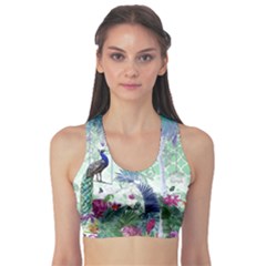 Peacock Parrot Bird Pattern Exotic Summer Green Flower Jungle Paradise Fitness Sports Bra