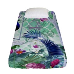 Peacock Parrot Bird Pattern Exotic Summer Green Flower Jungle Paradise Fitted Sheet (single Size)