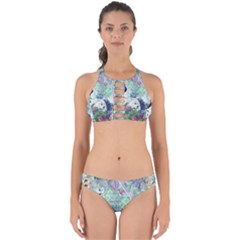 Peacock Parrot Bird Pattern Exotic Summer Green Flower Jungle Paradise Perfectly Cut Out Bikini Set