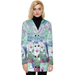 Peacock Parrot Bird Pattern Exotic Summer Green Flower Jungle Paradise Button Up Hooded Coat  by Cemarart