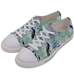 Peacock Parrot Bird Pattern Exotic Summer Green Flower Jungle Paradise Women s Low Top Canvas Sneakers