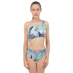 Peacock Parrot Bird Pattern Exotic Summer Green Flower Jungle Paradise Spliced Up Two Piece Swimsuit
