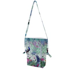 Peacock Parrot Bird Pattern Exotic Summer Green Flower Jungle Paradise Folding Shoulder Bag by Cemarart