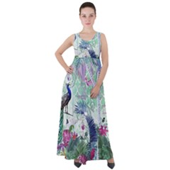 Peacock Parrot Bird Pattern Exotic Summer Green Flower Jungle Paradise Empire Waist Velour Maxi Dress