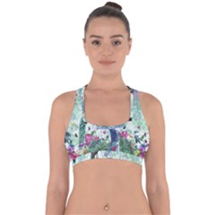 Peacock Parrot Bird Pattern Exotic Summer Green Flower Jungle Paradise Cross Back Hipster Bikini Top  by Cemarart