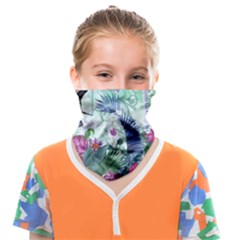 Peacock Parrot Bird Pattern Exotic Summer Green Flower Jungle Paradise Face Covering Bandana (kids) by Cemarart