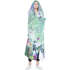 Peacock Parrot Bird Pattern Exotic Summer Green Flower Jungle Paradise Wearable Blanket by Cemarart