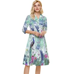 Peacock Parrot Bird Pattern Exotic Summer Green Flower Jungle Paradise Classy Knee Length Dress by Cemarart