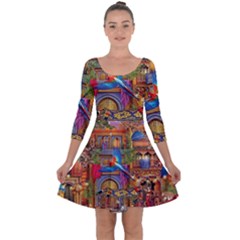 Arabian Street Art Colorful Peacock Tiger Man Parrot Horse Dancer Fantasy Quarter Sleeve Skater Dress by Cemarart