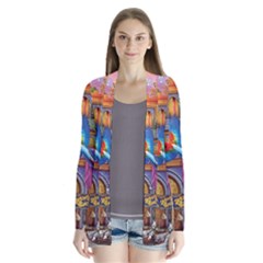 Arabian Street Art Colorful Peacock Tiger Man Parrot Horse Dancer Fantasy Drape Collar Cardigan