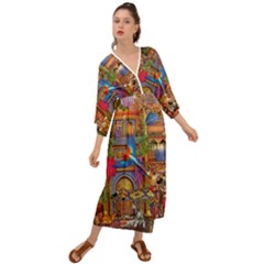 Arabian Street Art Colorful Peacock Tiger Man Parrot Horse Dancer Fantasy Grecian Style  Maxi Dress by Cemarart