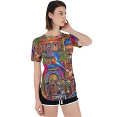 Arabian Street Art Colorful Peacock Tiger Man Parrot Horse Dancer Fantasy Perpetual Short Sleeve T-shirt by Cemarart