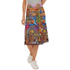 Arabian Street Art Colorful Peacock Tiger Man Parrot Horse Dancer Fantasy Midi Panel Skirt by Cemarart