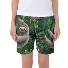 Sloth In Jungle Art Animal Fantasy Women s Basketball Shorts