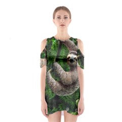 Sloth In Jungle Art Animal Fantasy Shoulder Cutout One Piece Dress by Cemarart