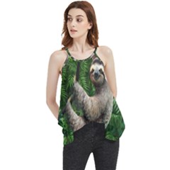 Sloth In Jungle Art Animal Fantasy Flowy Camisole Tank Top by Cemarart