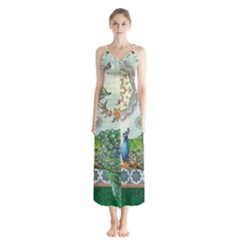 Royal Peacock Feather Art Fantasy Button Up Chiffon Maxi Dress by Cemarart