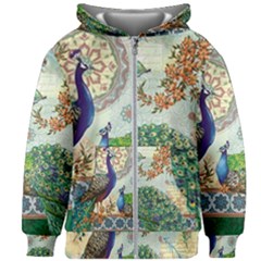 Royal Peacock Feather Art Fantasy Kids  Zipper Hoodie Without Drawstring by Cemarart