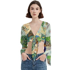 Royal Peacock Feather Art Fantasy Trumpet Sleeve Cropped Top