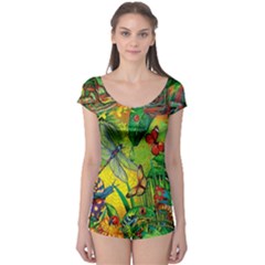 The Chameleon Colorful Mushroom Jungle Flower Insect Summer Dragonfly Boyleg Leotard  by Cemarart